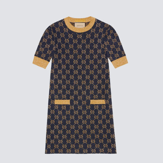 VESTIDO GUCCI GG DE ALGODÓN LAMÉ AZUL ORO