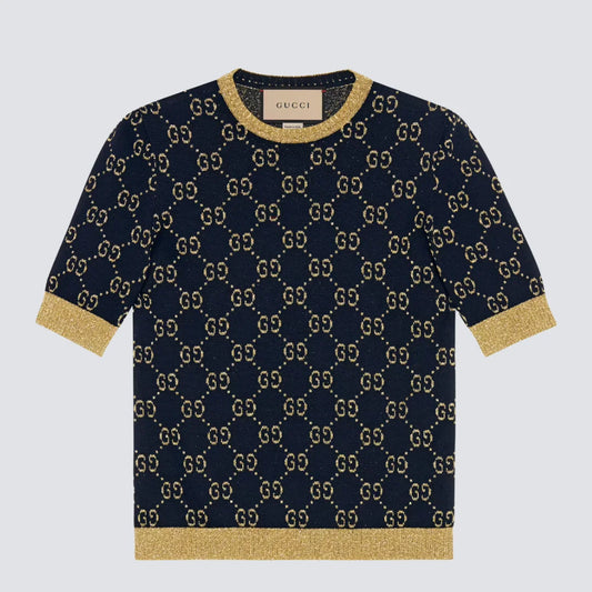 TOP GUCCI GG DE ALGODÓN LAMÉ AZUL ORO