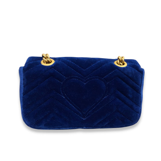 GUCCI BLUE MATELASSÉ VELVET GG MARMONT BAG