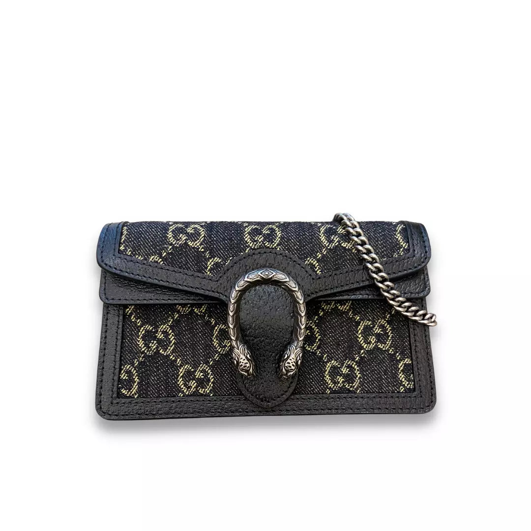 Gucci Denim & Black Leather Dionysus GG Supreme Mini Bag