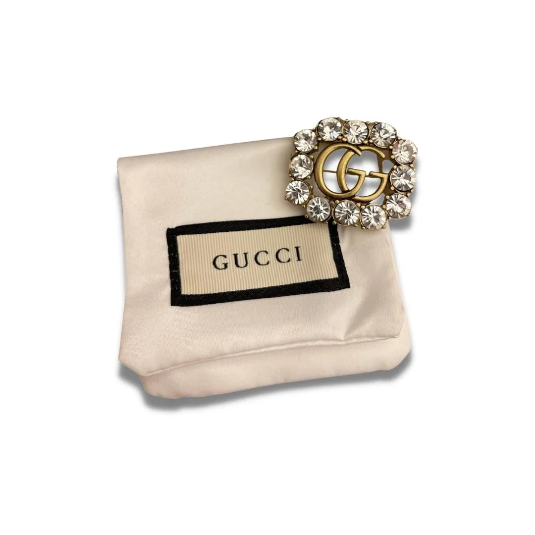 GUCCI CRYSTALS DOUBLE G BROOCH