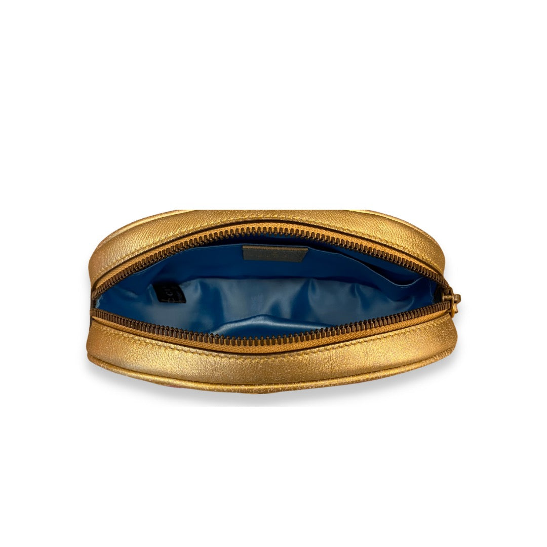 GUCCI GOLD PINK METALLIC MATELASSÉ LEATHER GG MARMONT BELT BAG