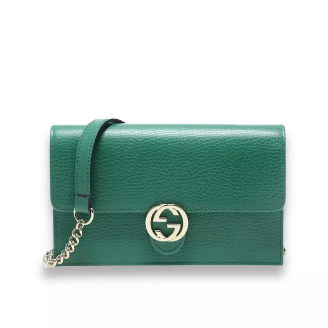 GUCCI GREEN LEATHER INTERLOCKING BAG