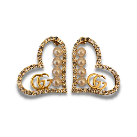 GUCCI HEART CRYSTAL/PEARLS EARRINGS