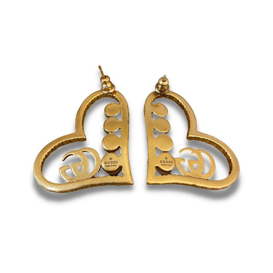 GUCCI HEART CRYSTAL/PEARLS EARRINGS
