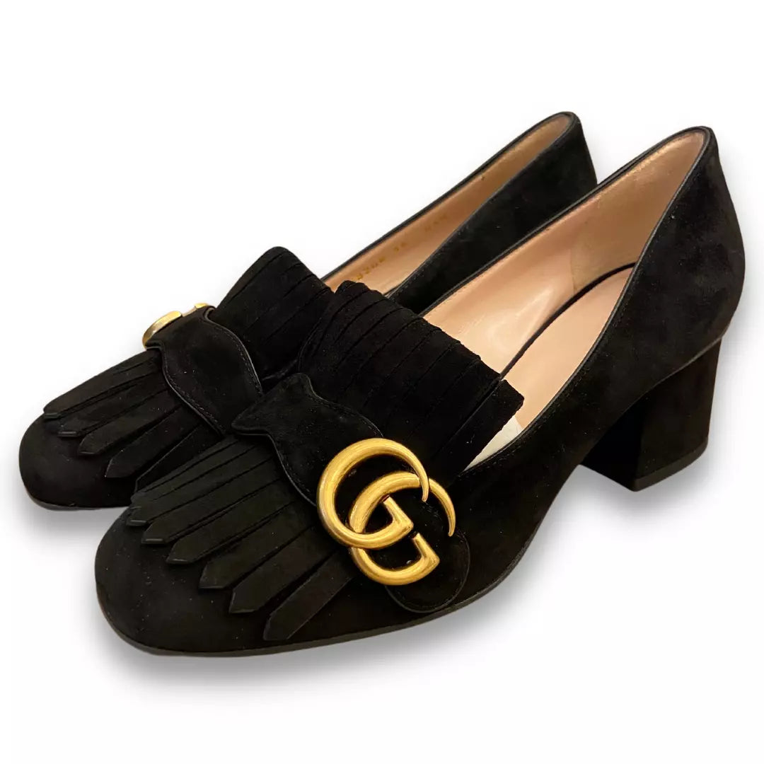 GUCCI MARMONT BLACK SUEDE MID-HEEL PUMP