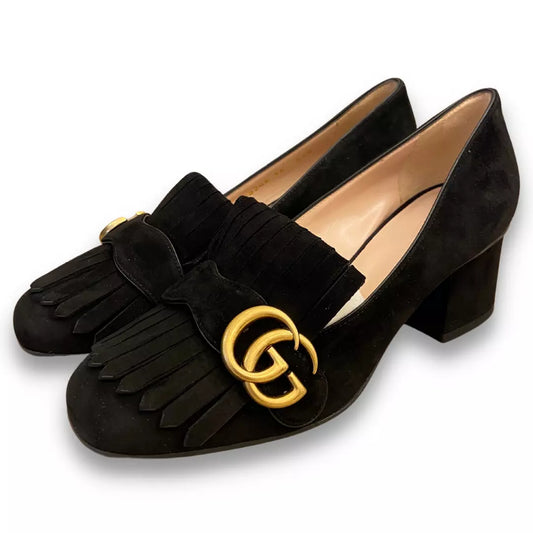 GUCCI MARMONT BLACK SUEDE MID-HEEL PUMP