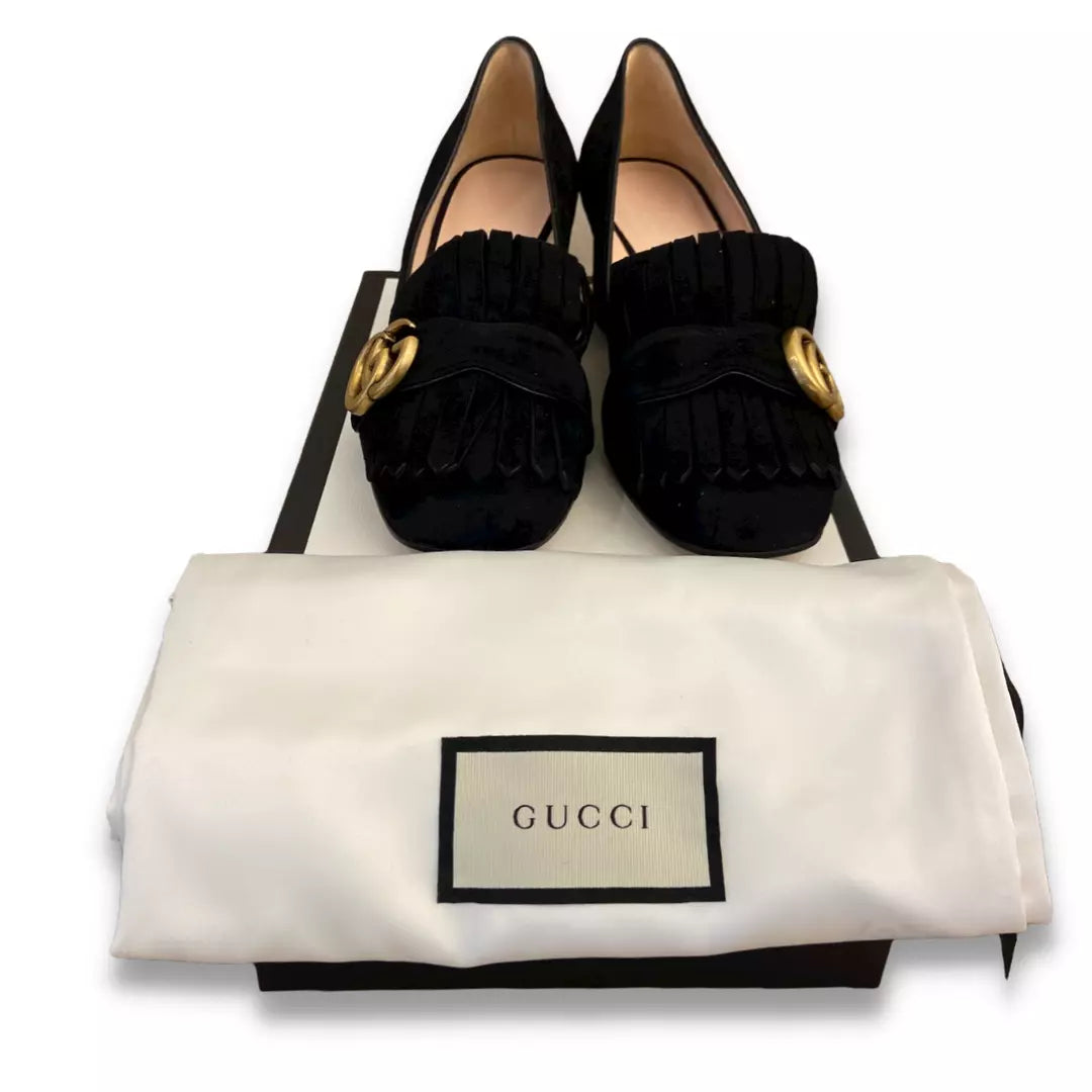 GUCCI MARMONT BLACK SUEDE MID-HEEL PUMP