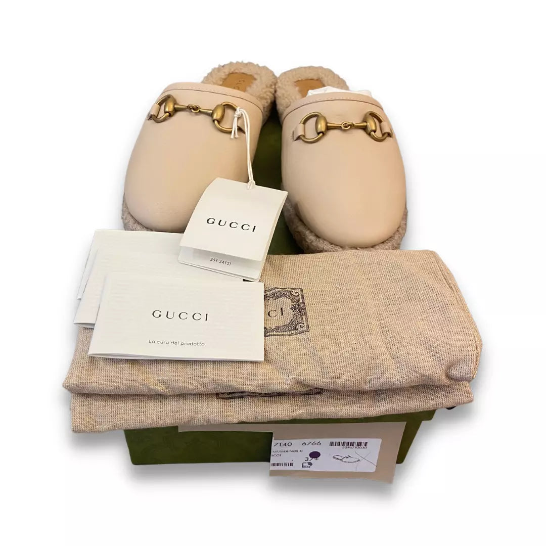 GUCCI NUDE LEATHER HORSEBIT LOAFERS