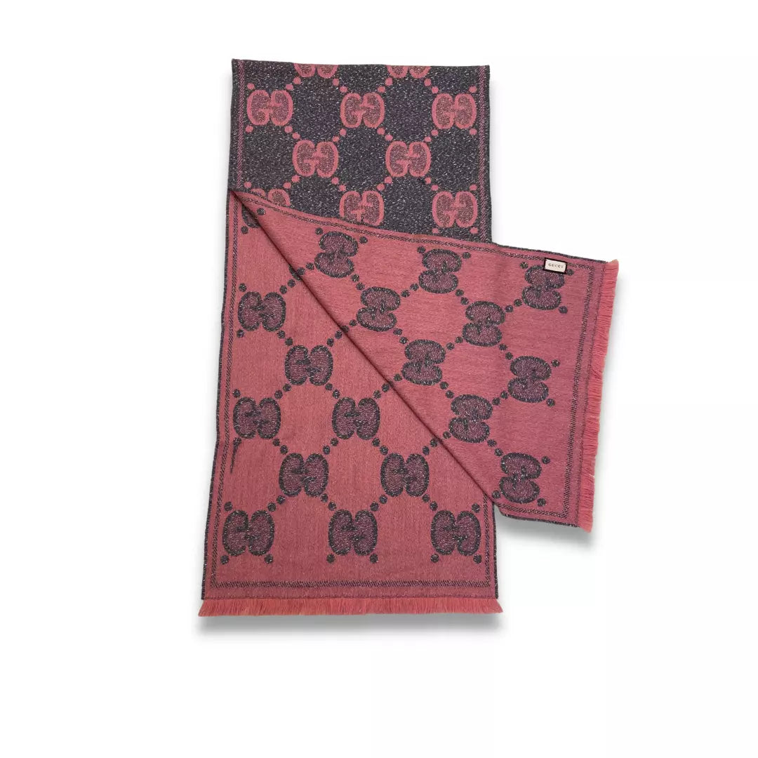 GUCCI PINK SILVER GG JUMBO WOOL SCARF EYE LUXURY CONCIERGE