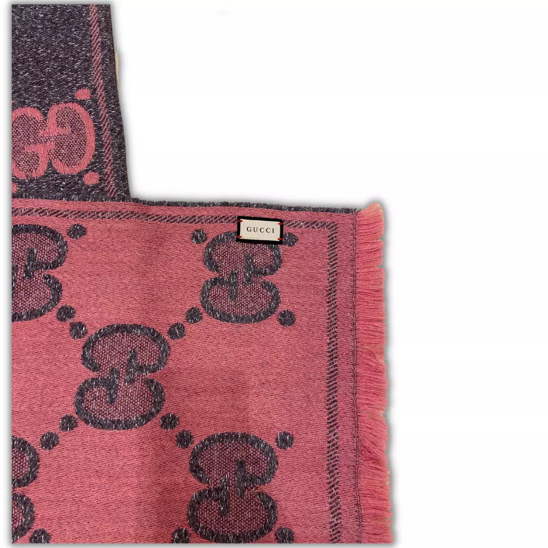 Bufanda jumbo de lana GUCCI con GG rosa y plata