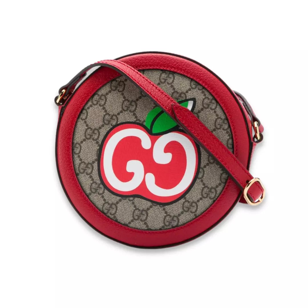 GUCCI RED GG SUPREME CANVAS APPLE ROUND BAG
