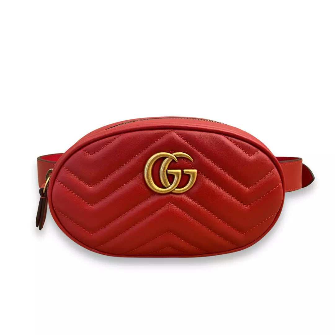 GUCCI RED METALASSÉ MARMONT BELT BAG