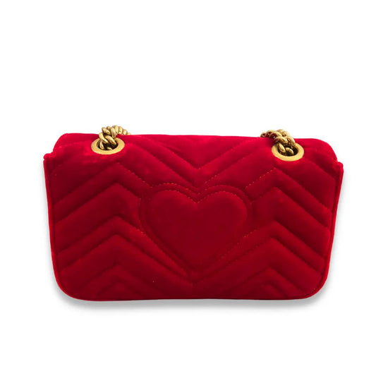 GUCCI RED MATELASSÉ VELVET GG MARMONT BAG
