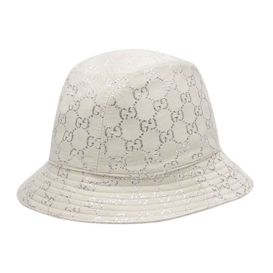 GUCCI WHITE GG LAMÉ BUCKET HAT