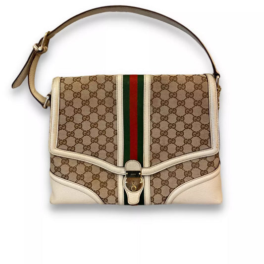 BOLSO GUCCI DE LONA DE PIEL BLANCA Y MONOGRAMA