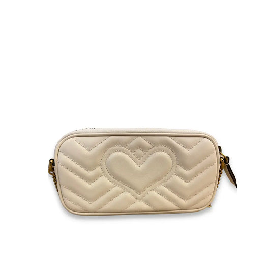 GUCCI WHITE MATELASSÉ LEATHER GG MARMONT MINI BAG