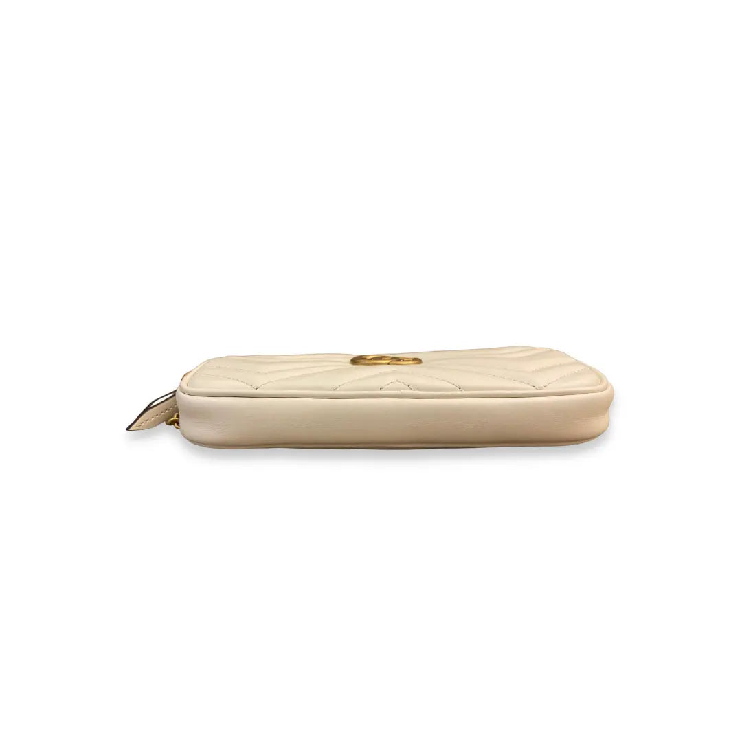 GUCCI WHITE MATELASSÉ LEATHER GG MARMONT MINI BAG