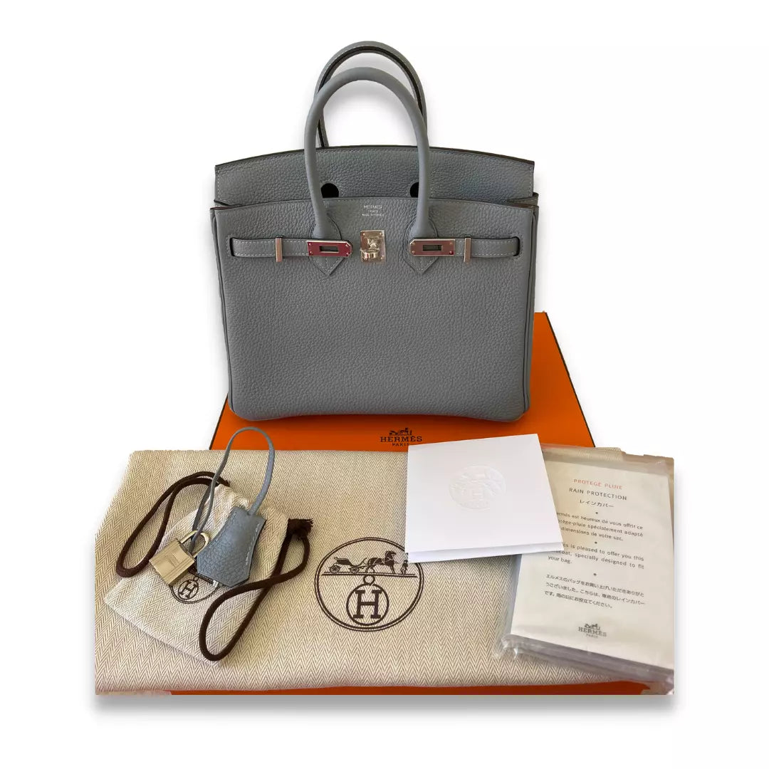 HERMÈS BIRKIN 25 BLEU LIN VERSO TOGO BAG