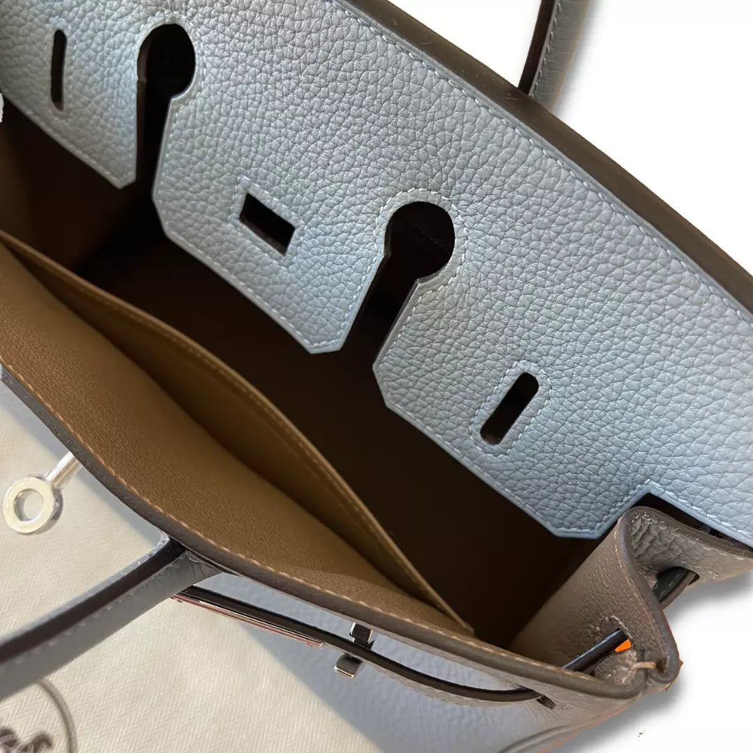 HERMÈS BIRKIN 25 BLEU LIN VERSO TOGO BAG