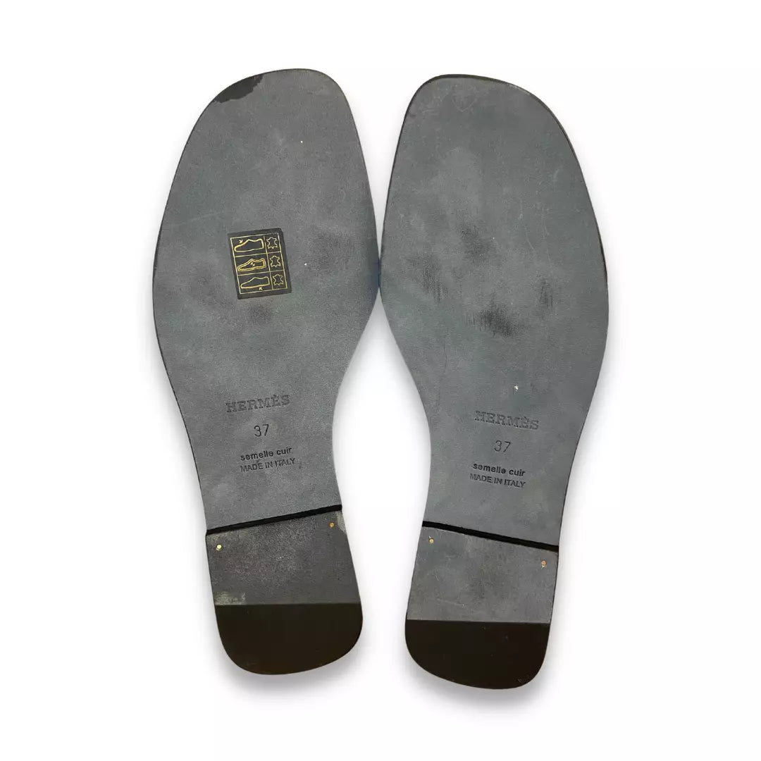 HERMÈS BLACK & GOLD ORAN SANDALS SHOES