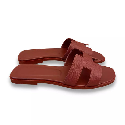 Sandalias Hermès burdeos y naranja