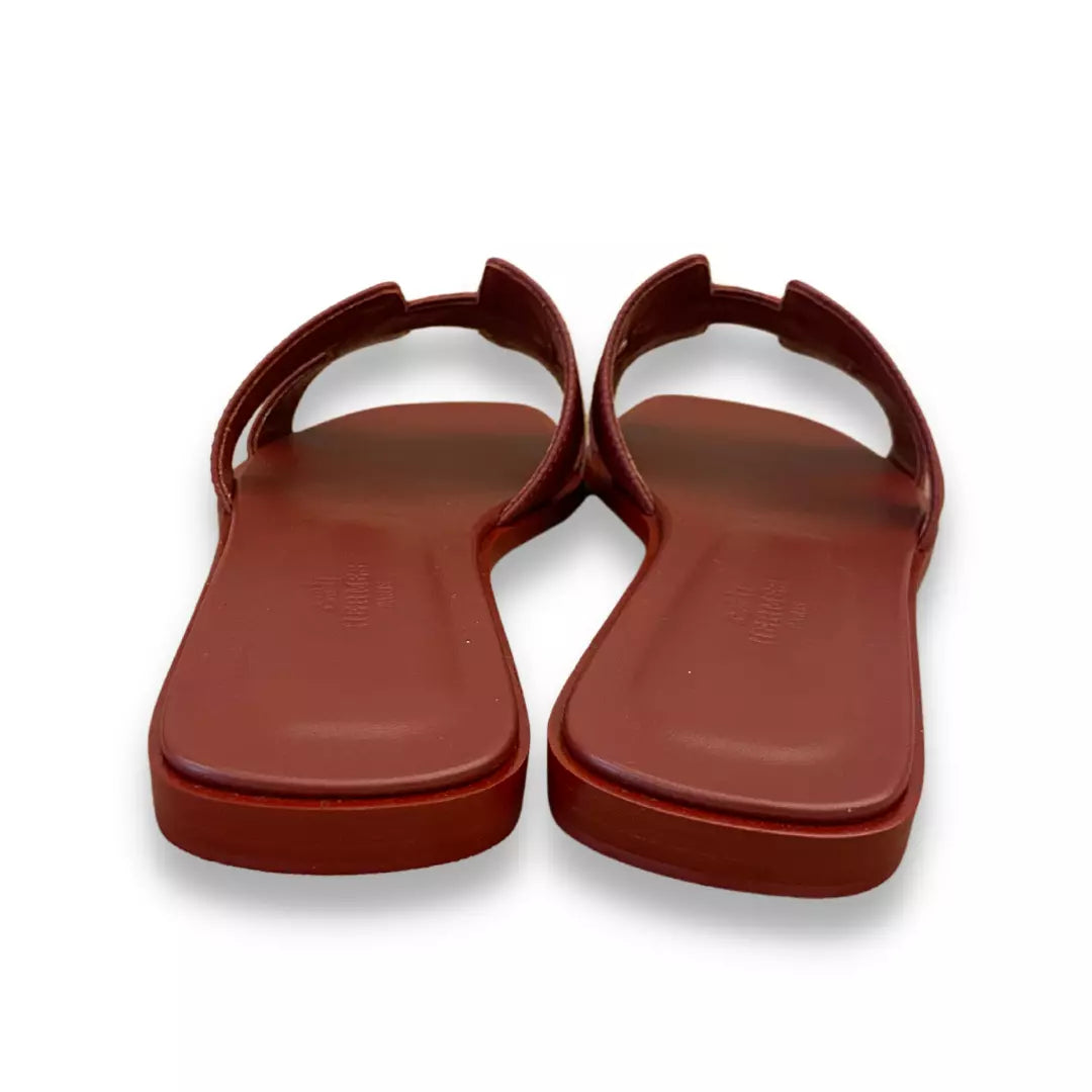 HERMÈS BURGUNDY ORAN SANDALS SHOES