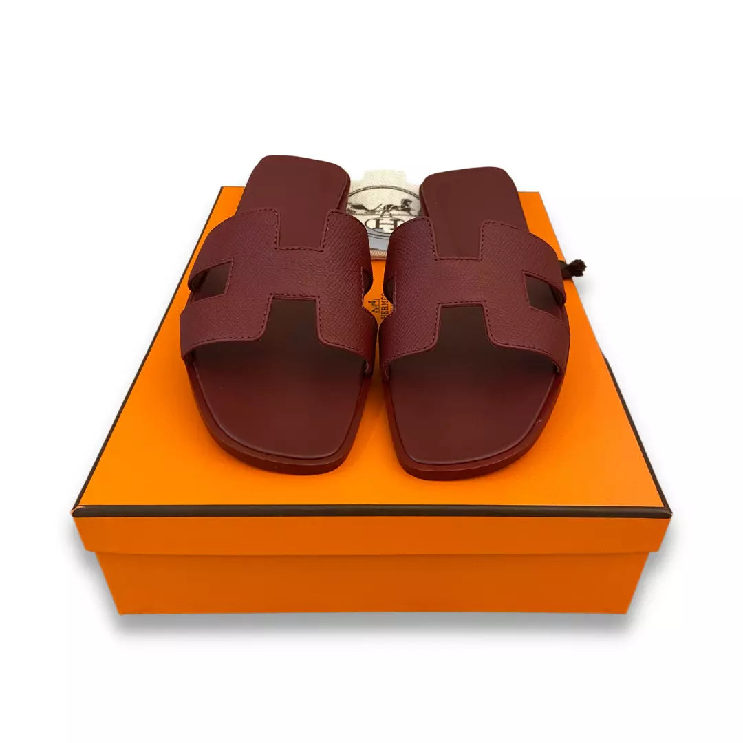 HERMÈS BURGUNDY ORAN SANDALS SHOES