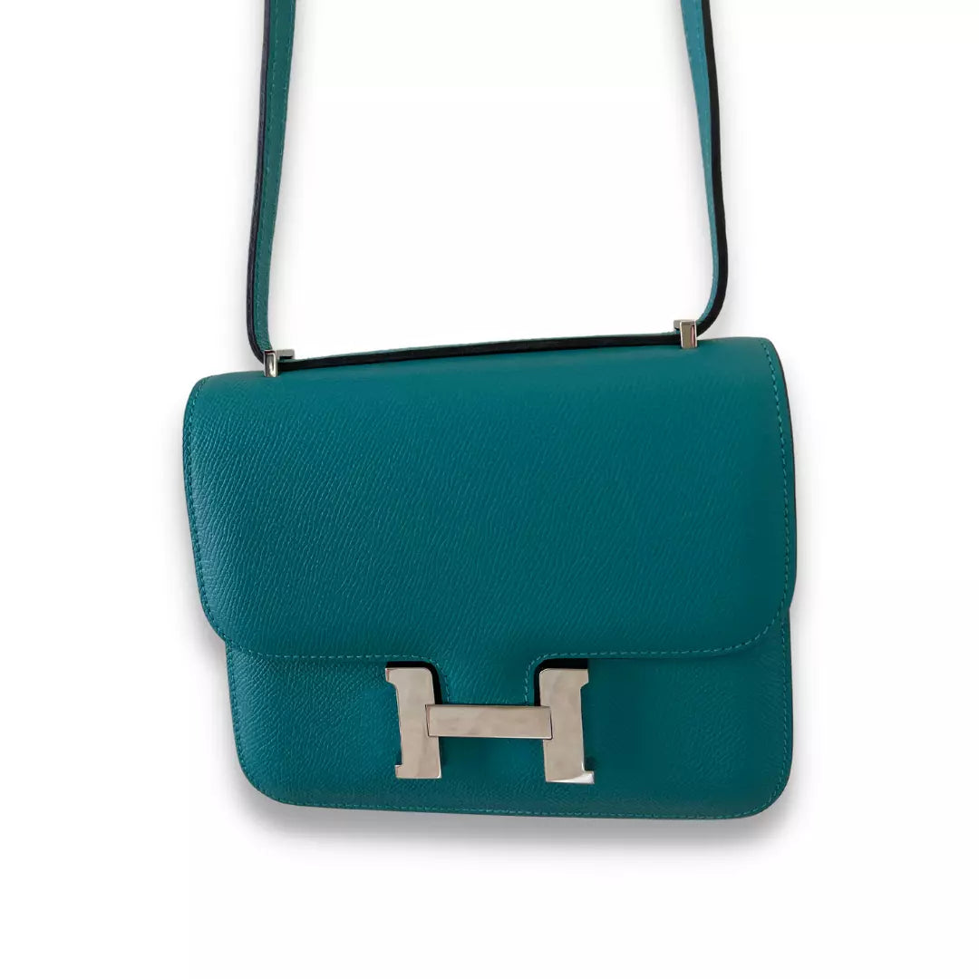 Hermes Vert Bosphore Epsom Mini Constance 18cm Lacquer Hardware