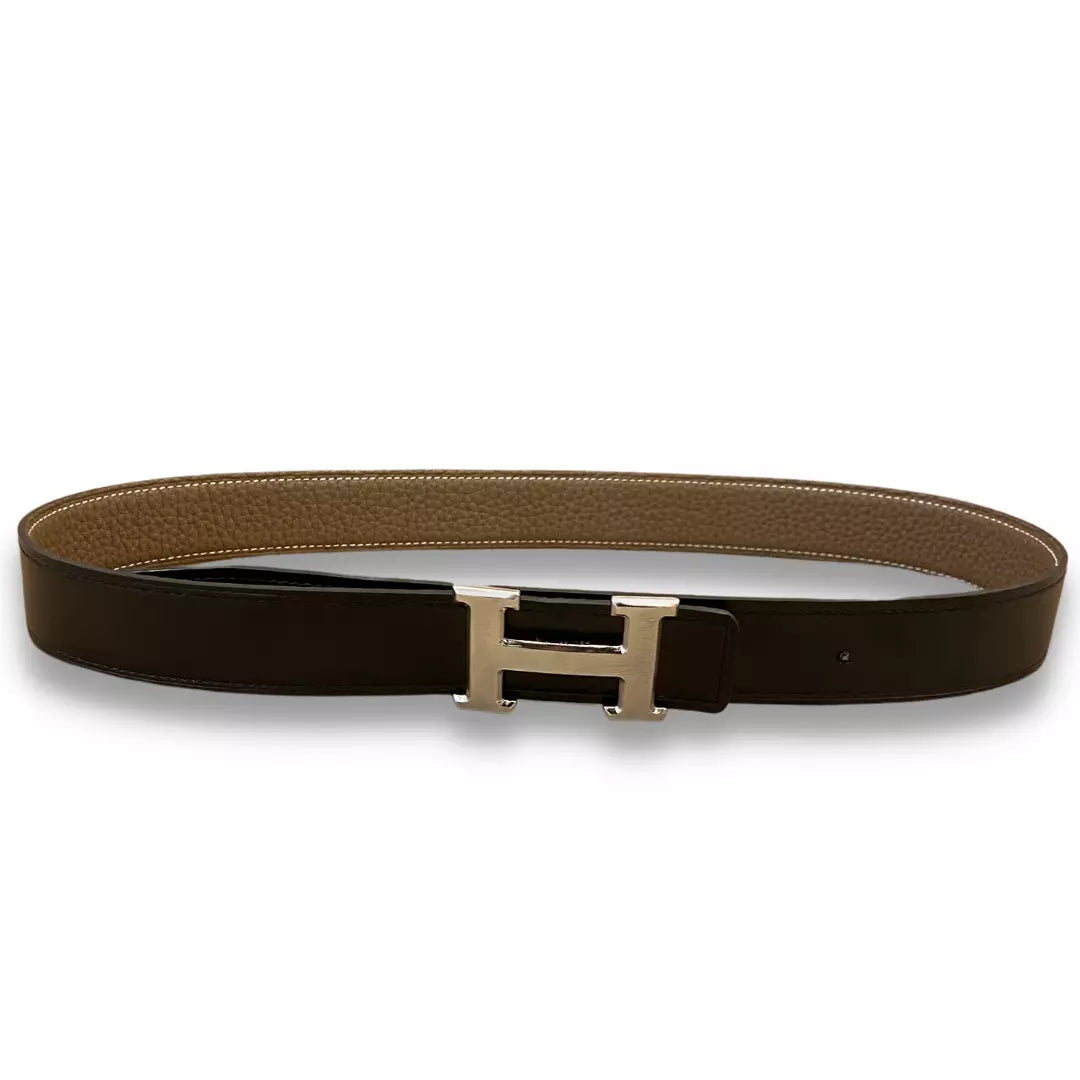 HERMÈS H BUCKLE ETOUPE/BLACK REVERSIBLE BELT