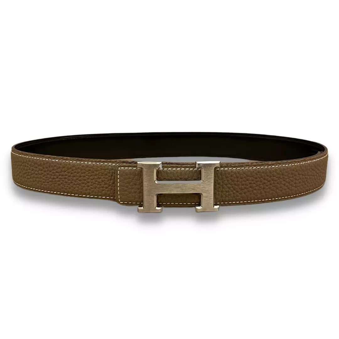 HERMÈS H BUCKLE ETOUPE/BLACK REVERSIBLE BELT