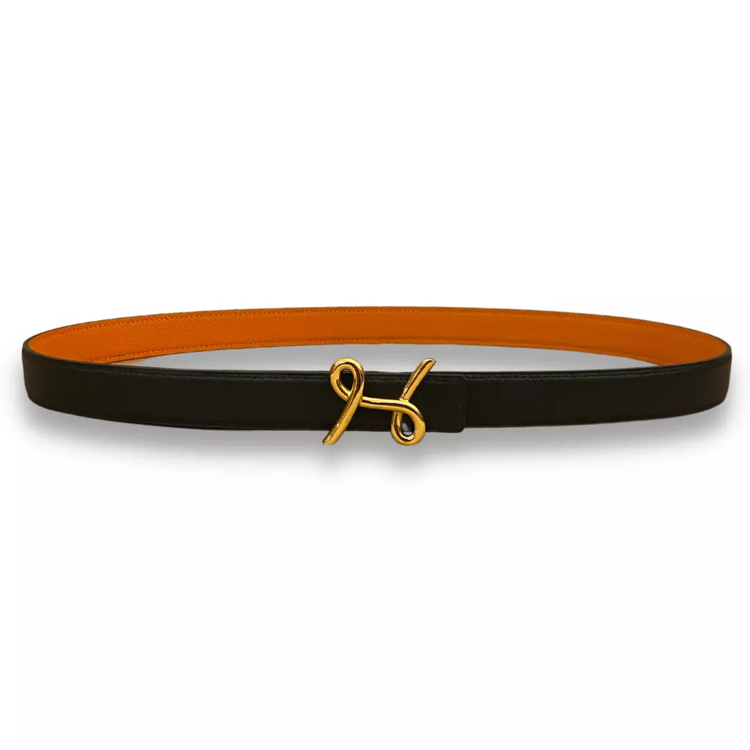 HERMÈS H CURSIVES ORANGE/BLACK REVERSIBLE BELT