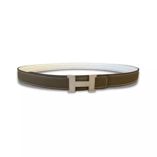 HERMÈS MINI H ETOUPE/WHITE REVERSIBLE BELT