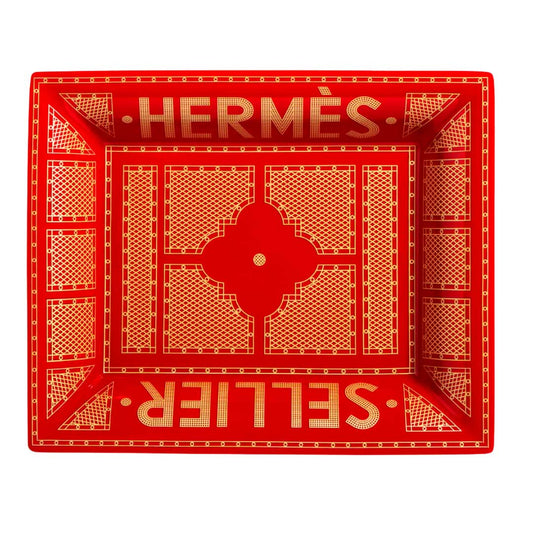 HERMÈS PORCELAIN RED CHANGE TRAY SELLIER