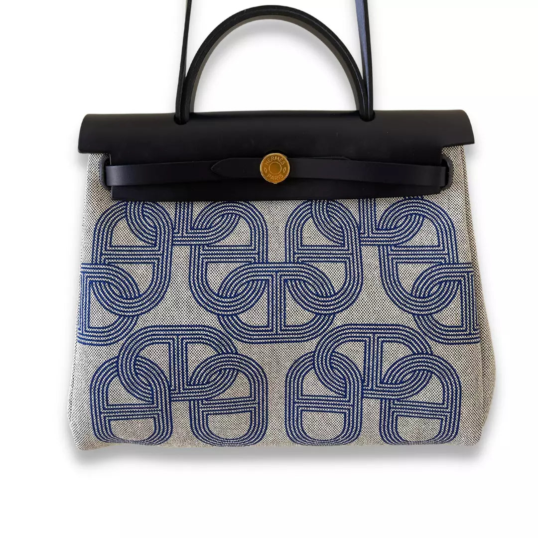 HERMÈS TOILE H PLUME BLUE HERBAG 31 BAG