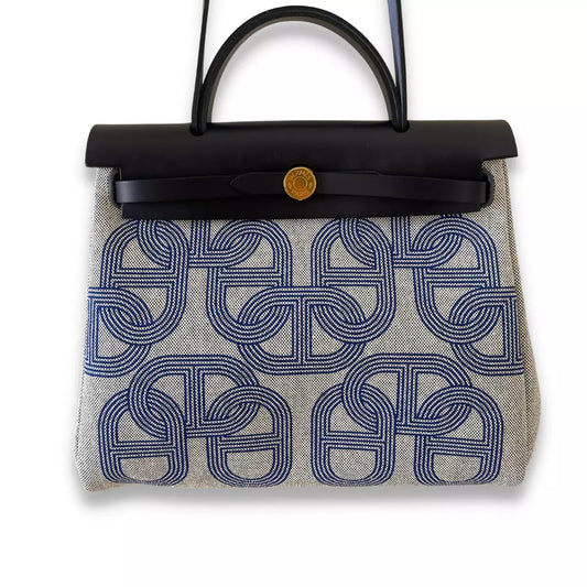 HERMÈS TOILE H PLUME BLUE HERBAG 31 BAG