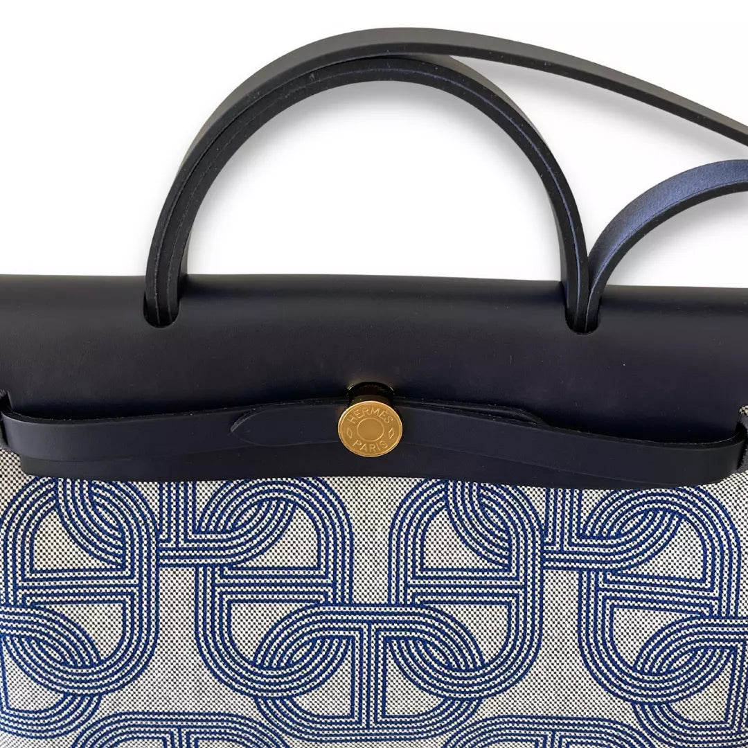 HERMÈS TOILE H PLUME BLUE HERBAG 31 BAG