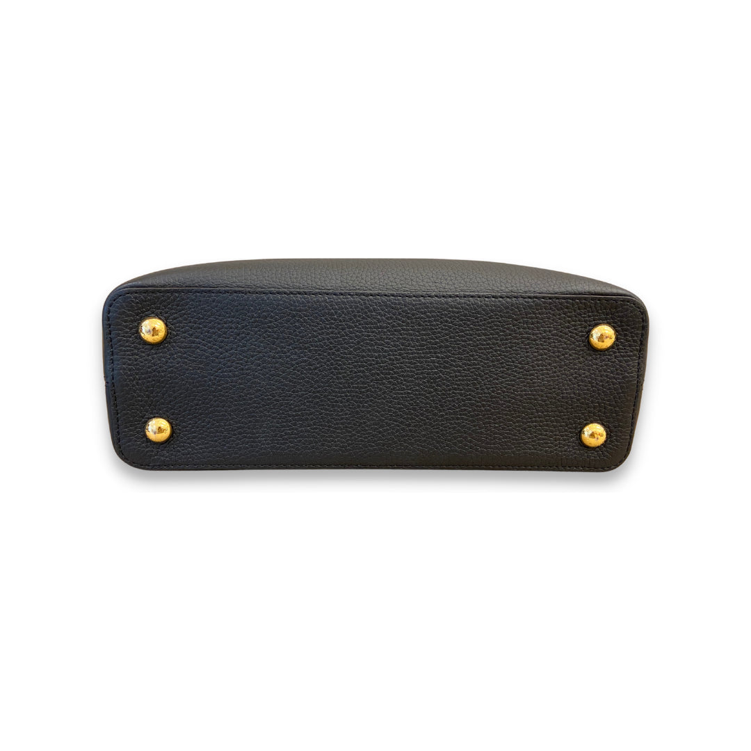 LOUIS VUITTON LV BLACK LEATHER CAPUCINE MM BAG