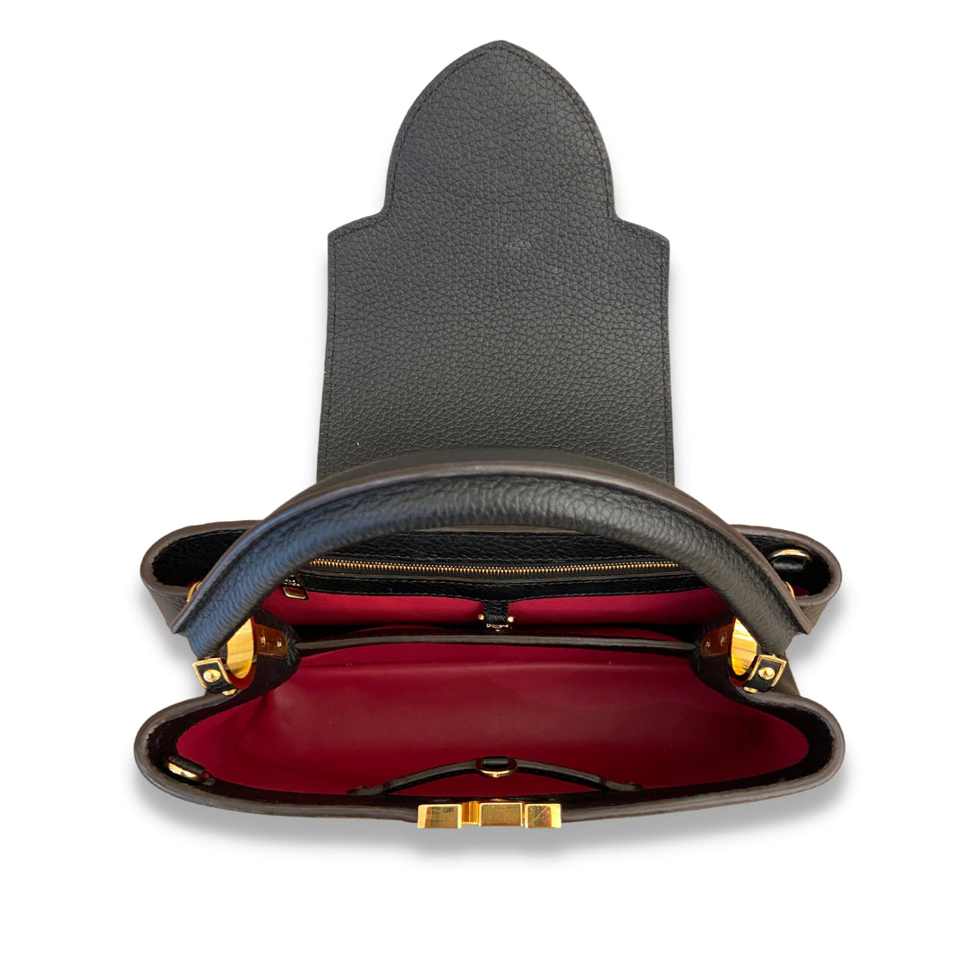 LOUIS VUITTON LV BLACK LEATHER CAPUCINE MM BAG