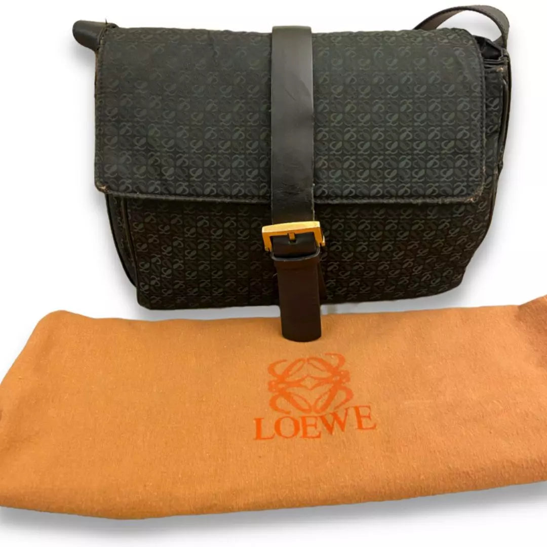 LOEWE BLACK LEATHER BANDOLIER BAG