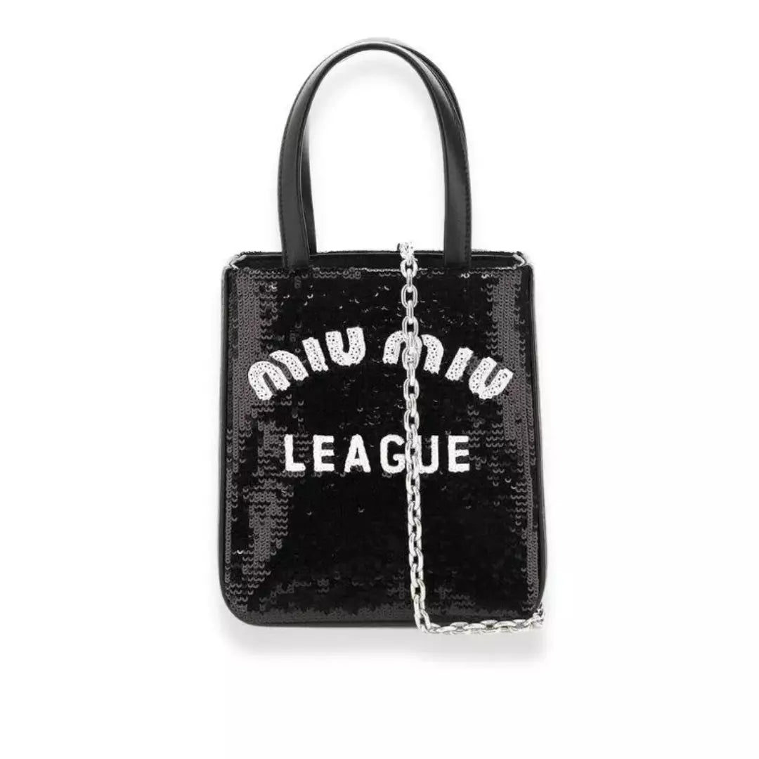 MIU MIU LEAGUE BLACK SEQUINS MINI SHOPPER BAG