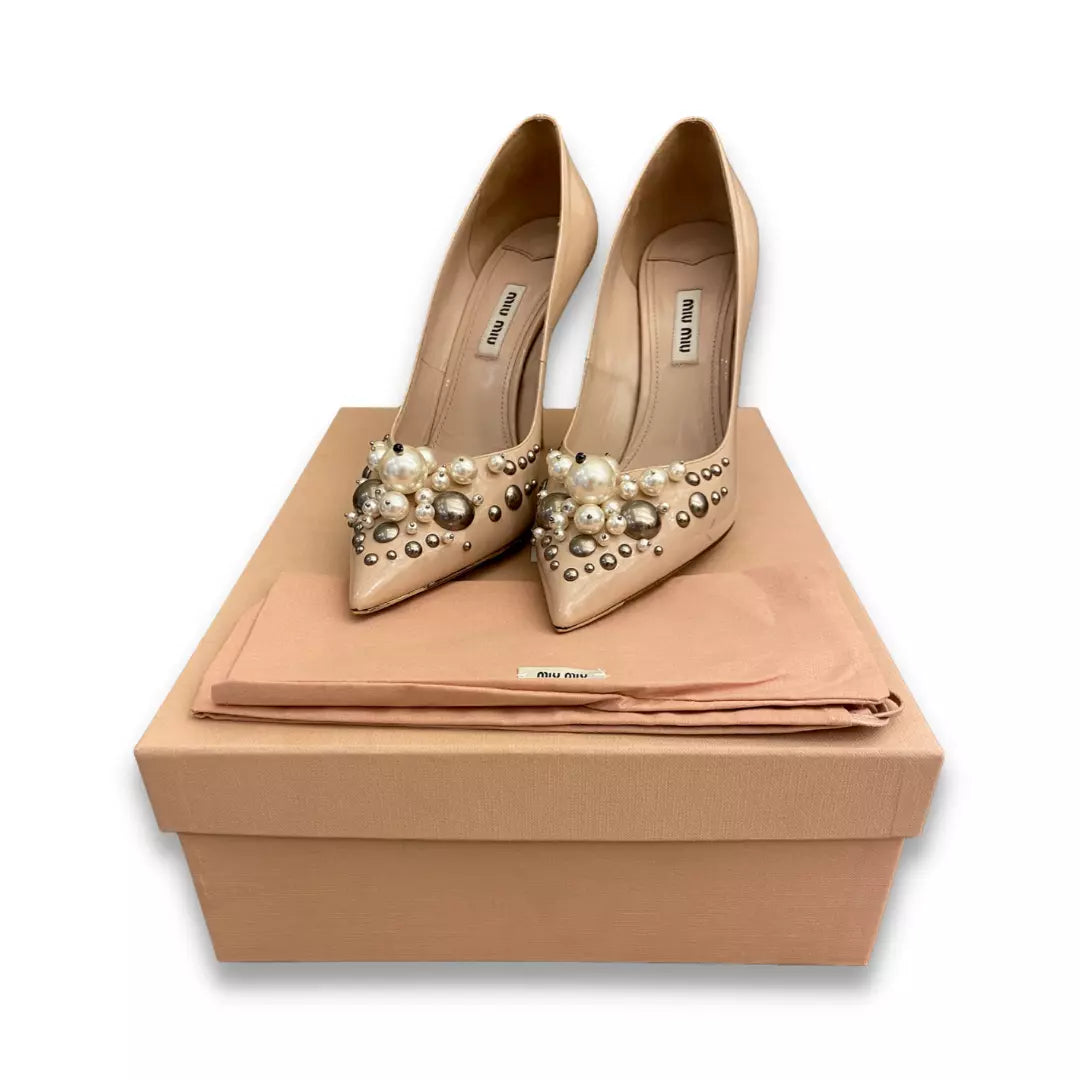 MIU MIU BEIGE PEARLS STILETTOS