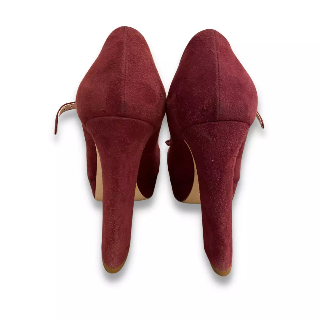 MIU MIU BURGUNDY SUEDE MARY JANE BOW PLATFORM
