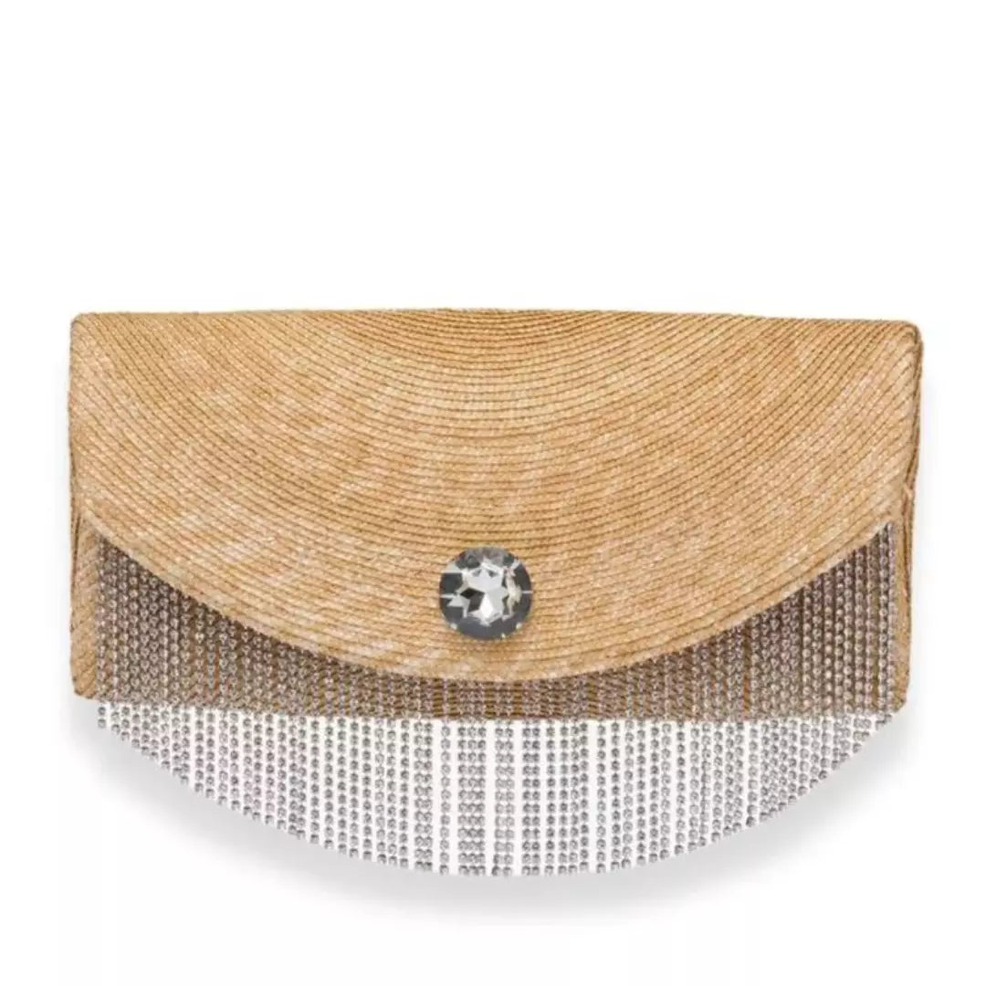 MIU MIU STRAW CLUTCH WITH CRYSTALS