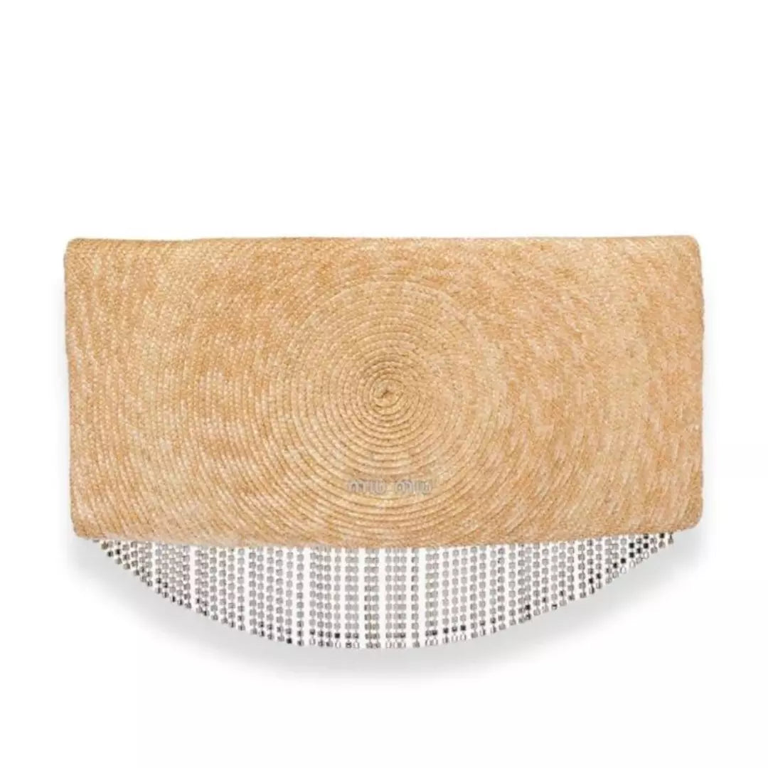 MIU MIU STRAW CLUTCH WITH CRYSTALS