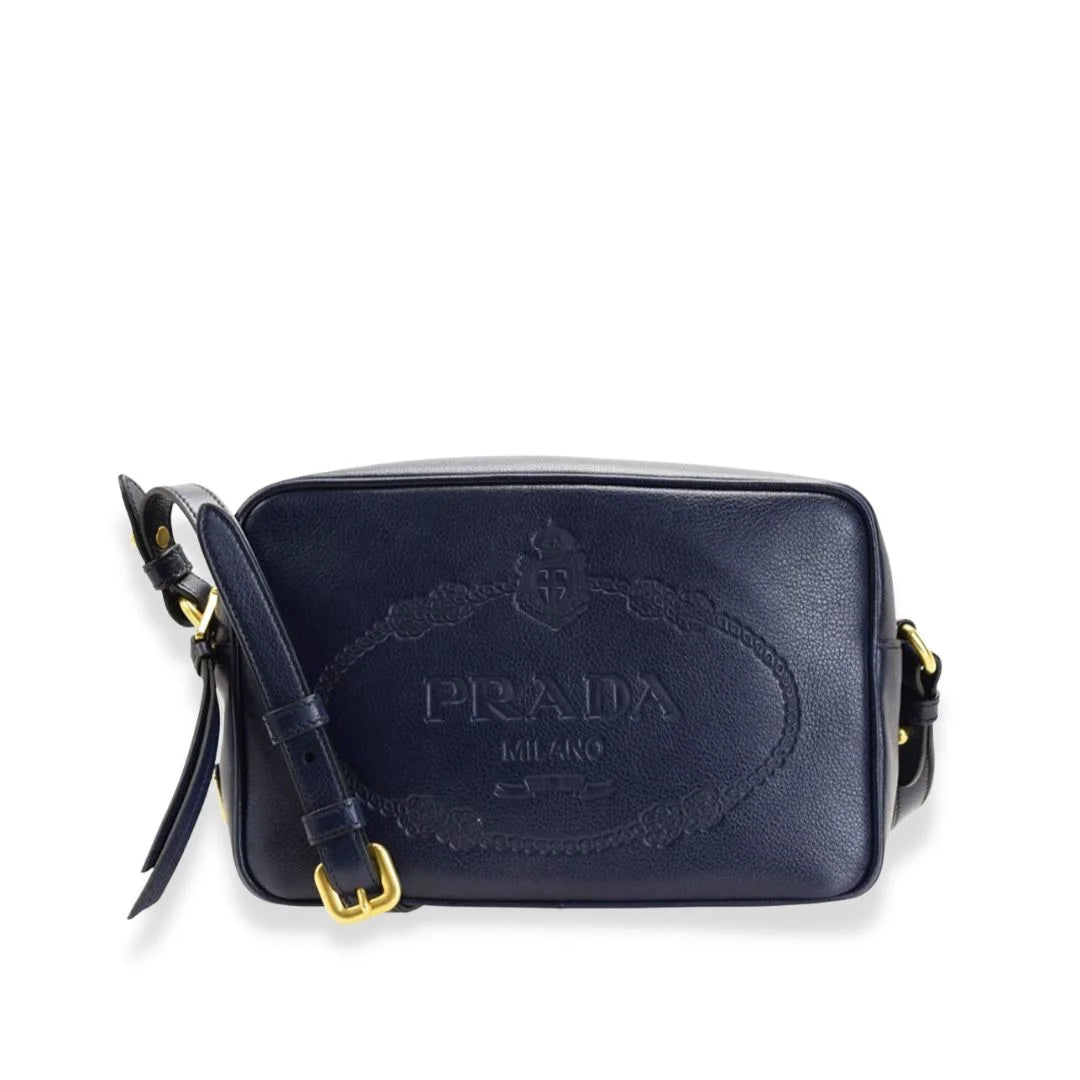 PRADA BLACK GLACE CALF LEATHER SHOULDER BAG