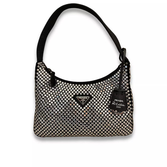 Bolso Prada de satén negro con cristales