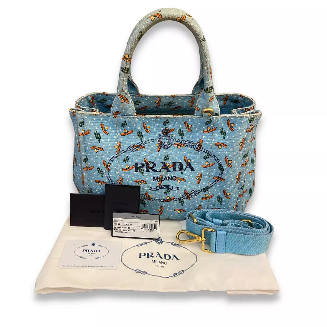 PRADA SOMBRERO PRINT CANAPA TOTE BAG