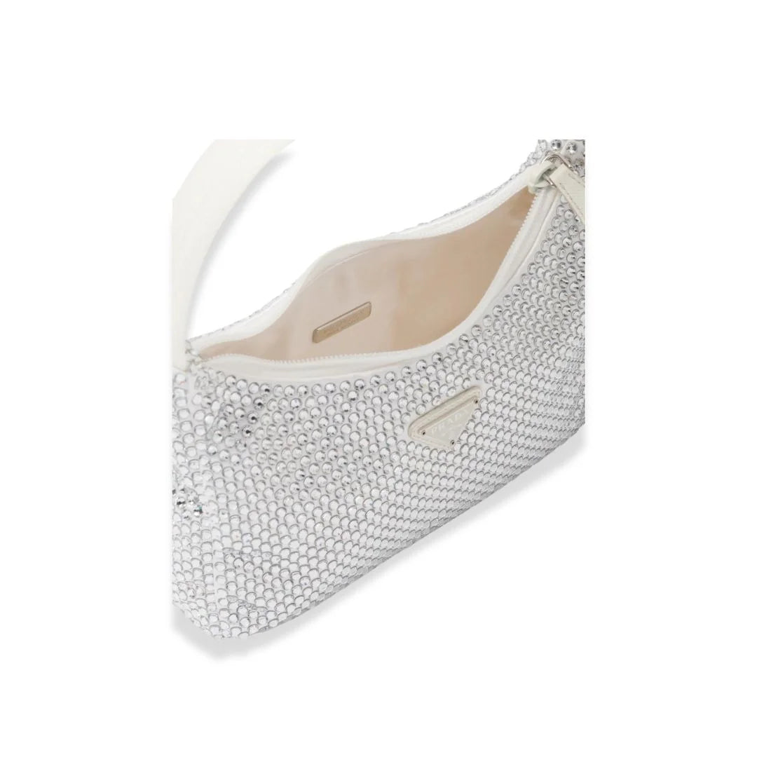 Bolso Prada de satén blanco con cristales