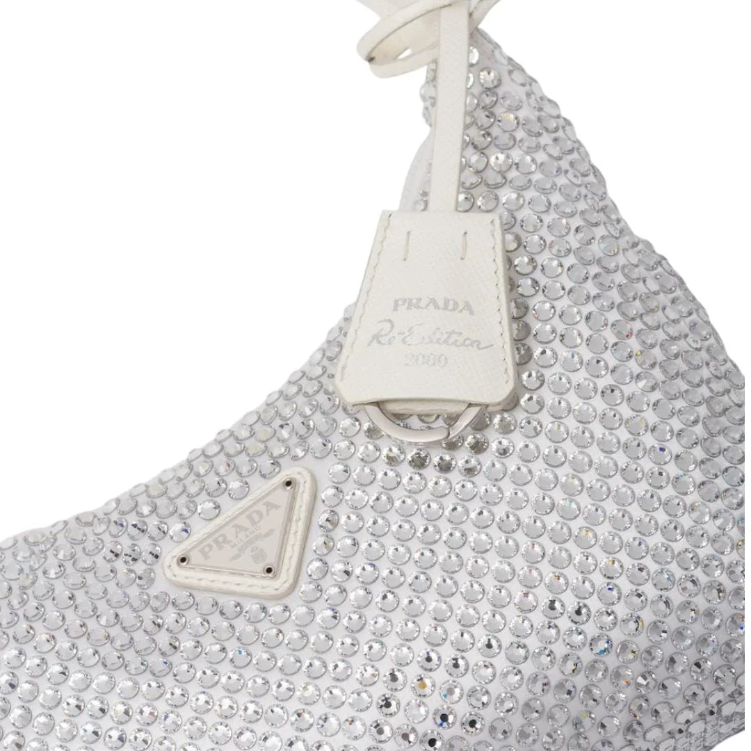 Bolso Prada de satén blanco con cristales